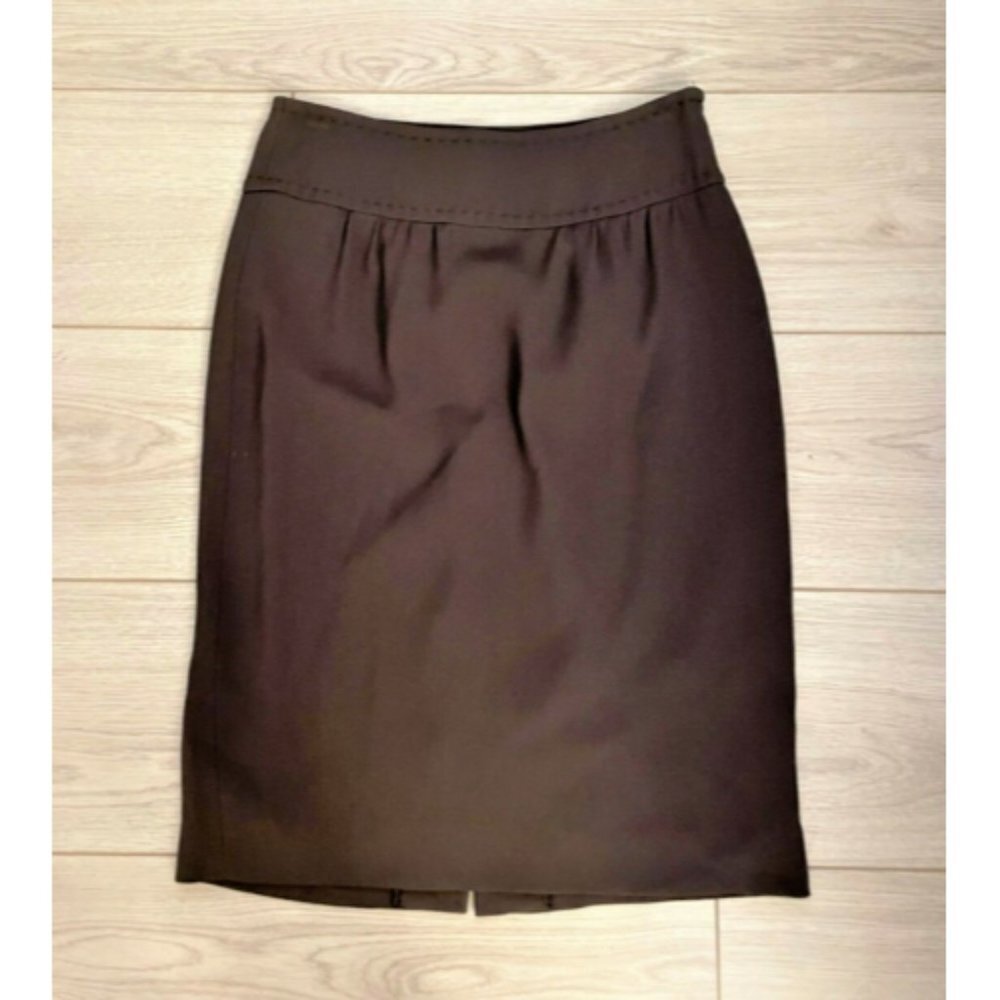 Max Mara Women's Straight Skirt Slit Back Pleated Solid Brown Made in Italy